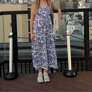 Blue & white cotton midi dress